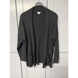 Pure J. Jill Womens Medium Cardigan Sweater Black Knit Chic Pockets‎ Lounge Work